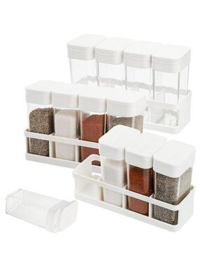 Set of 12 plastic spice shaker jars with lids seasoning containers kitchen stora